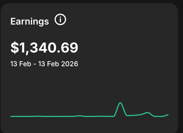 Earnings screenshot — dashboard s grafem
